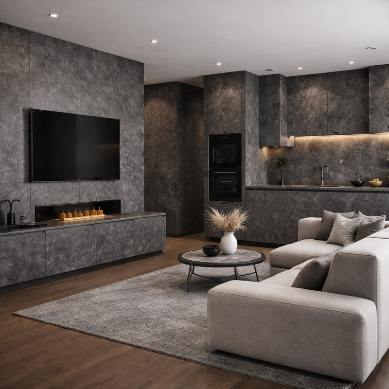 Elinor Black Vein™ EL906 – Plywood vân đen hoa văn sần | Chuẩn E0 an toàn